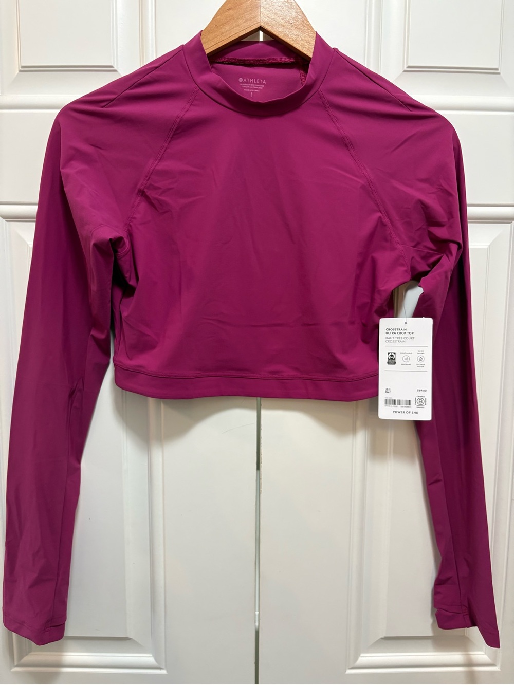ATHLETA Women's Power of She Crosstrain Ultra Crop top Long Sleeve  - Magenta